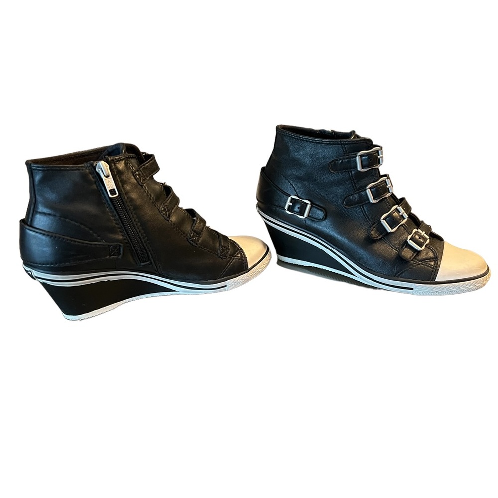 *Sold* ASN Soft Leather Wedge Sneakers Black - Picture 1 of 4